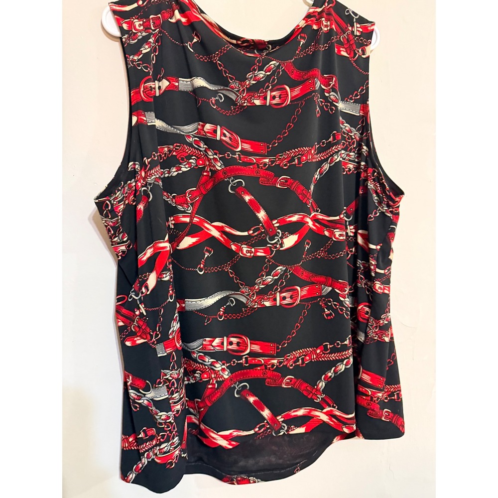 Jones Studio Women's Black Red Chain Belt Print‎ Sleeveless Top Plus Size 24W - Picture 4 of 5